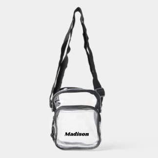 Modern Black Bold Typography Personalized Concert Clear Crossbody Bag