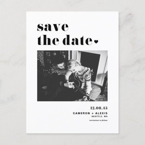 Modern Black Bold Typography Photo Save the Date Announcement Postcard