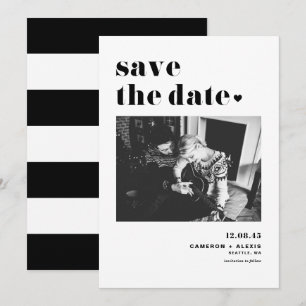 Modern Black Bold Typography with Heart Photo Save The Date