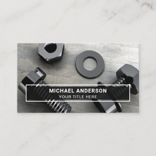 Modern Black Bolt and Nut Fasteners Hardware Store Business Card