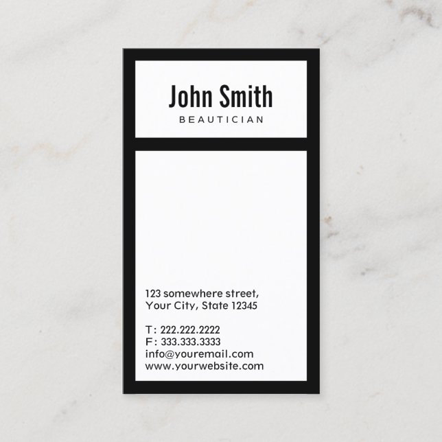 Modern Black Border Beautician Business Card (Front)