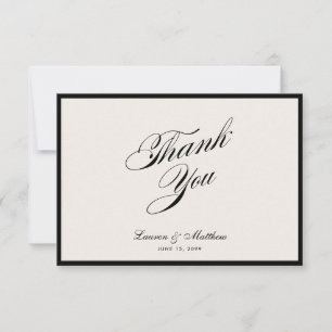 Modern Black Border Ivory Wedding Thank You Card