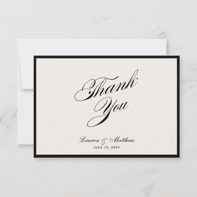 Modern Black Border Ivory Wedding Thank You Card (Front)