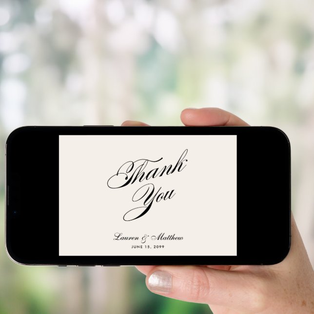 Modern Black Border Ivory Wedding Thank You Card (Front Digital)