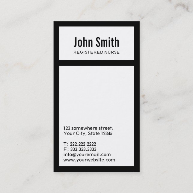 Modern Black Border Nurse Business Card (Front)