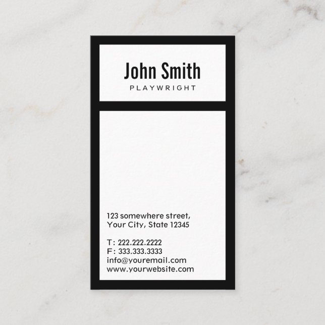 Modern Black Border Playwright Business Card (Front)