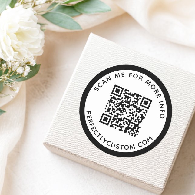 Modern black border QR code and text Classic Round Sticker (Modern black border QR code and text Classic Round Sticker)