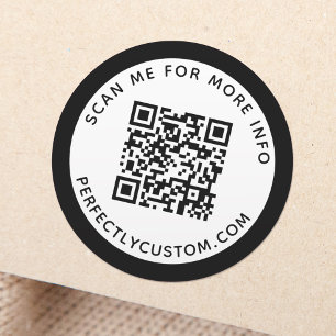 Modern black border QR code and text Classic Round Sticker