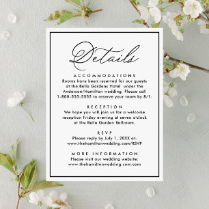 Modern Black Border Script Wedding Details Letterpress Enclosure Card