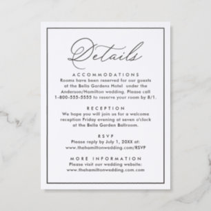 Modern Black Border Script Wedding Details Letterpress Enclosure Card