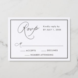 Modern Black Border Script Wedding Letterpress RSVP Cards