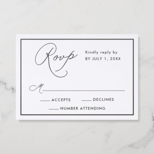 Modern Black Border Script Wedding Letterpress RSVP Cards