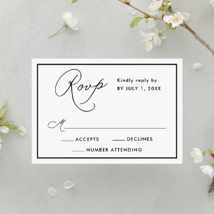 Modern Black Border Script Wedding Letterpress RSVP Cards