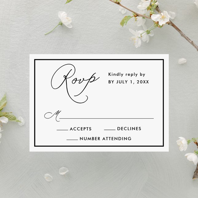 Modern Black Border Script Wedding Letterpress RSVP Cards (Creator Uploaded)