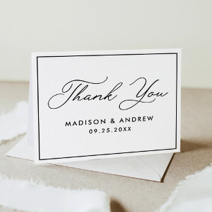 Modern Black Border Script Wedding Letterpress Thank You Card