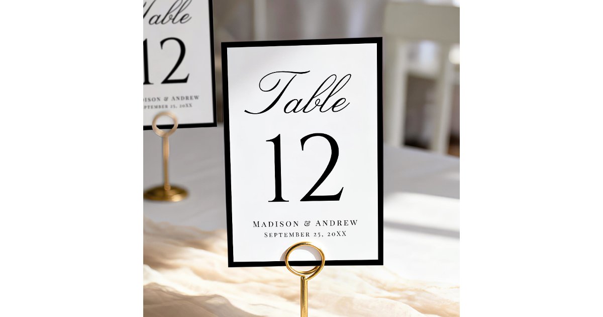 Modern Black Border Wedding Table Number | Zazzle