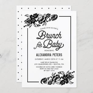 Modern Black Botanical Baby Shower Brunch Invitation