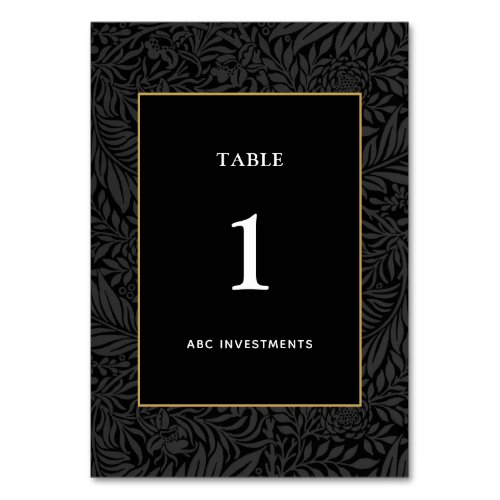 Modern Black Botanical Business Dinner Gala Table Number