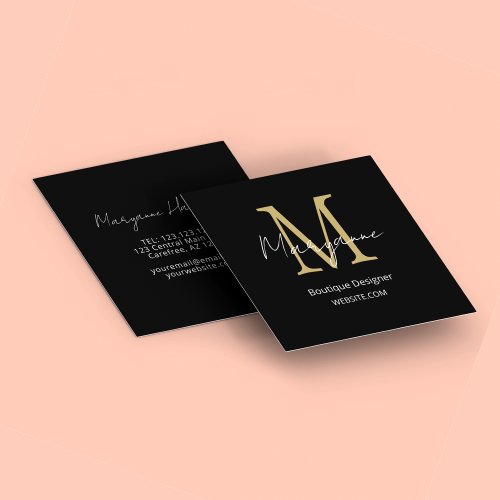 Modern Black Boutique Designer Square Business Card