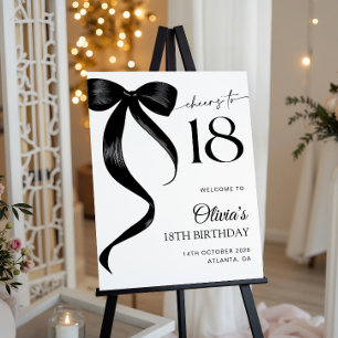 Modern Black Bow 18th Birthday Welcome Sign
