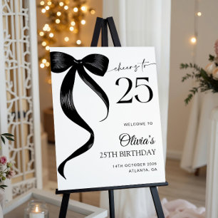 Modern Black Bow 25th Birthday Welcome Sign