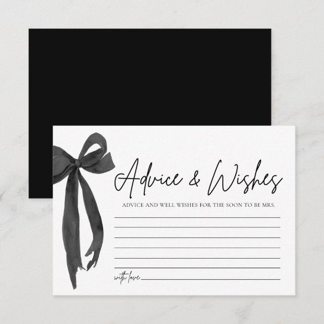 Modern Black Bow Advice & Wishes Bridal Shower Invitation (Front/Back)