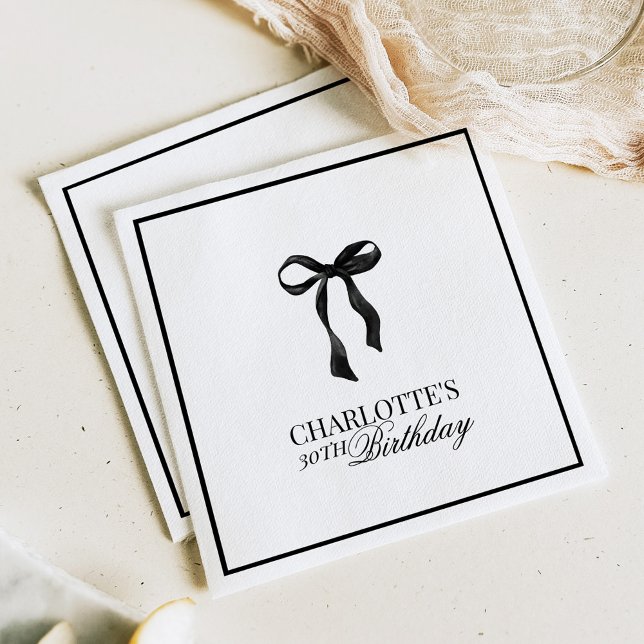 Modern Black Bow Birthday Napkins (Creator Uploaded)