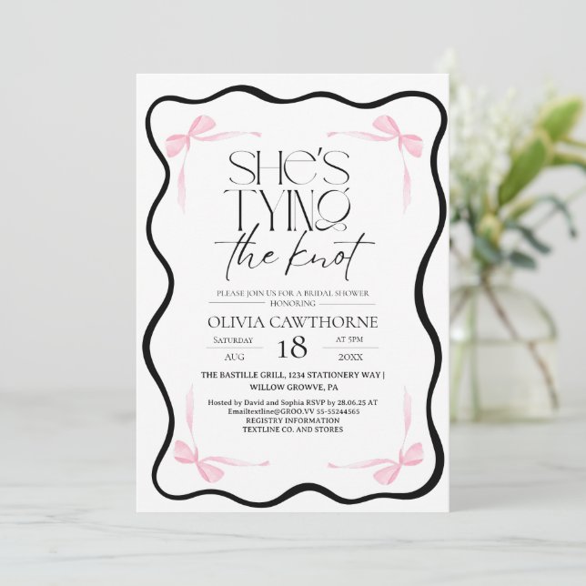 Modern Black Bow  Bridal Shower Invitation (Standing Front)