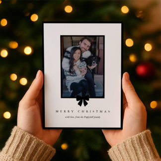 Modern Black Bow Christmas Photo Holiday Card