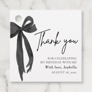 Modern Black Bow Coquette Birthday Thank You Favor Tags