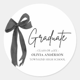 Modern Black Bow Coquette Graduate Graduation Classic Round Sticker