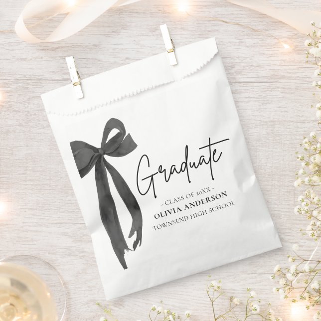 Modern Black Bow Coquette Graduate Graduation Favor Bag (Clipped)