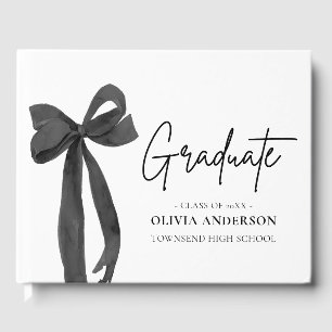 Modern Black Bow Coquette Graduate Graduation Guest Book