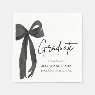Modern Black Bow Coquette Graduate Graduation Napkins