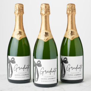 Modern Black Bow Coquette Graduate Graduation Sparkling Wine Label