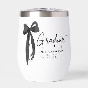 Modern Black Bow Coquette Graduate Graduation Thermal Wine Tumbler
