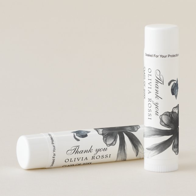 Modern Black Bow Coquette Graduation Favors Lip Balm (Front)