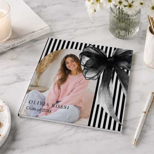 Modern Black Bow Coquette Graduation Guest Book