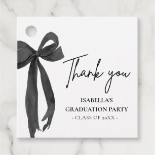 Modern Black Bow Coquette Graduation Thank you  Favor Tags