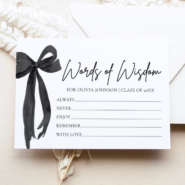 Modern Black Bow Graduation Advice Words of Wisdom Enclosure Card (Modern Black Bow Graduation Advice Words of Wisdom Card)