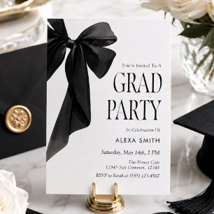 Modern Black Bow Graduation Elegant Minimalist Invitation