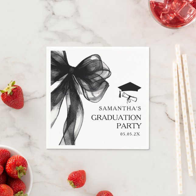 Modern Black Bow Graduation Party Napkins (Insitu)