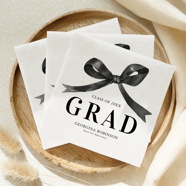 Modern Black Bow Graduation Party Napkins (Creator Uploaded)