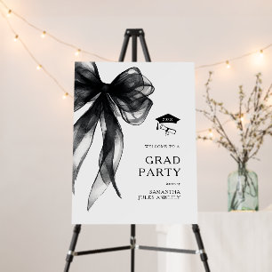 Modern Black Bow Graduation Party Sign