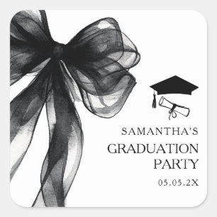 Modern Black Bow Graduation Party Square Sticker