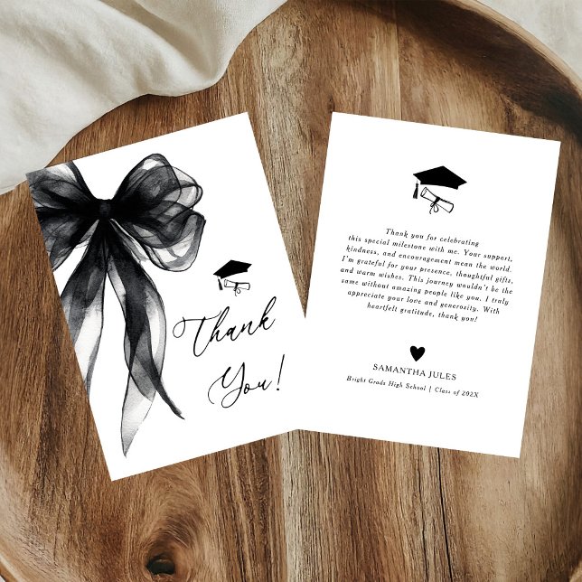 Modern Black Bow Graduation Party Thank You Card (Creator Uploaded)