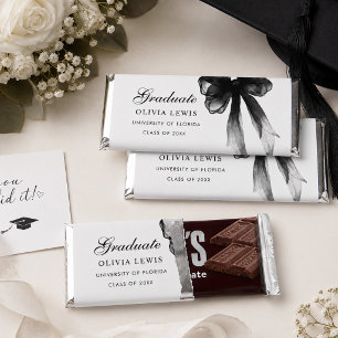 Modern Black Bow Graduation Party thank you Hershey Bar Favors