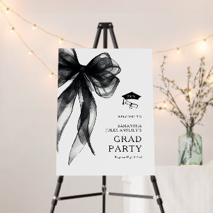Modern Black Bow Graduation Party Welcome Sign
