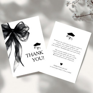 Modern Black Bow Graduation Photo Thank You Card