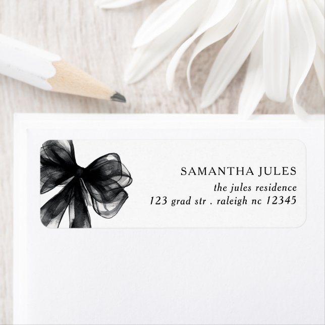 Modern Black Bow Graduation Return Address Label (Insitu)